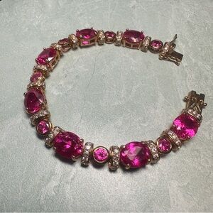 Ross Simons Lab Created Pink Sapphire Gemstone Tennis Bracelet Gold Vermeil